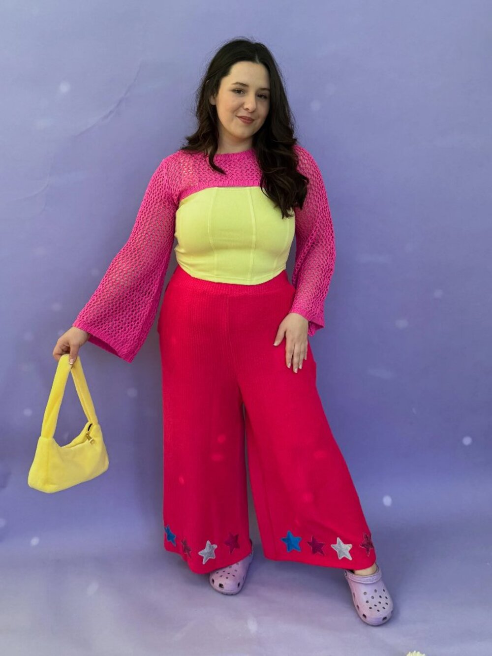 Pink Cropped Pants with Sequin Star Details